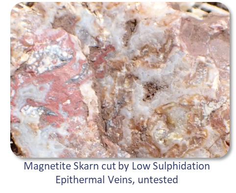 Magnetite Skarn cut by Low Sulphidation Epitermal Veins, untested